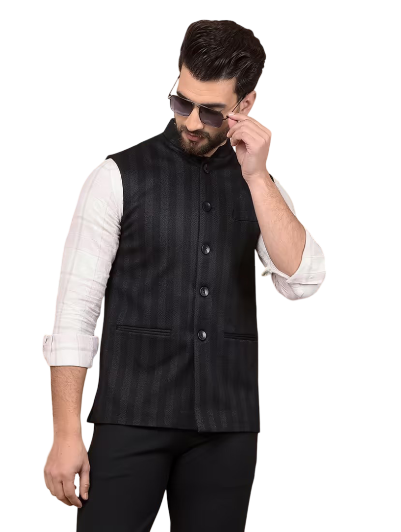 Men striped self design waist coat
